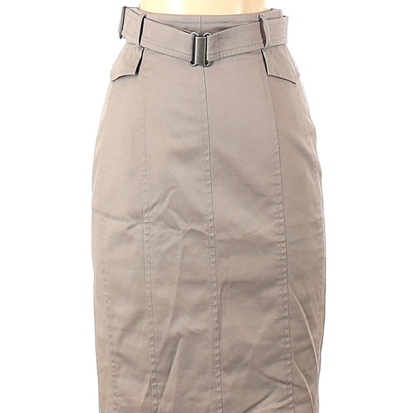 Akris pencil gray buckle cotton skirt Sz US 2 RRP $695
